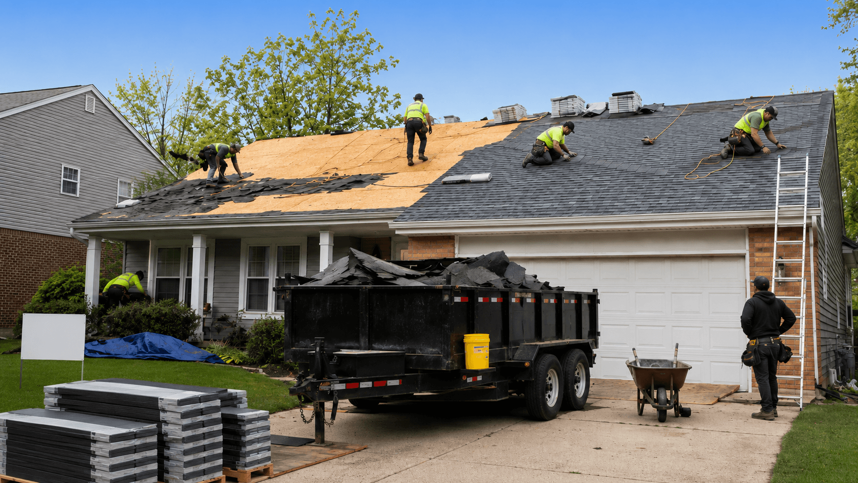 Full roof replacement in progress